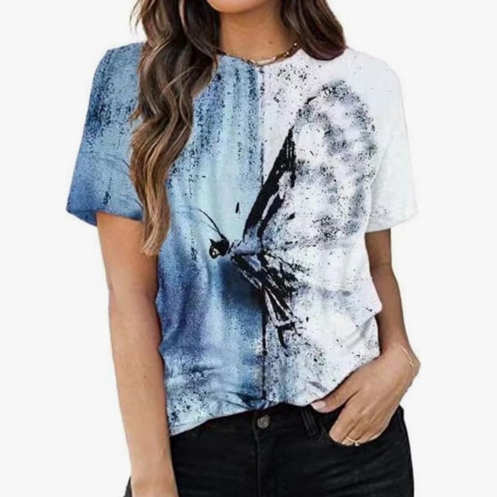 Chic Nation Blue and White Short Sleeve Tee